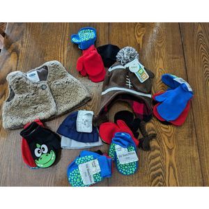 NWOT  Bundle of baby items - hats, vest and mittens/glooves  Unisex